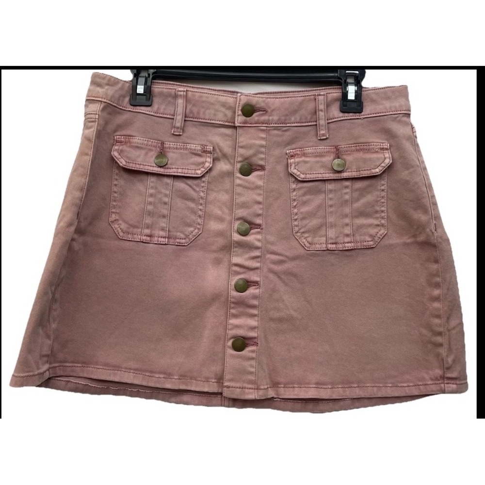 Altard State Stretchy Pink Denim High Waisted Button Down Mini Skirt Size M